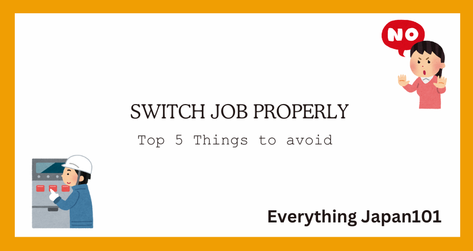 A woman gesturing no, with a caption of things to avoid do when switching jobs